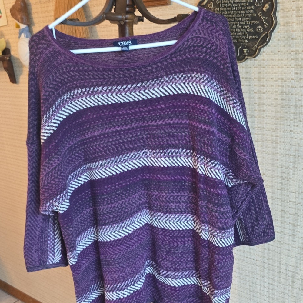 Chaps Sweater Womens 3X 3/4 Sleeve Boat Neck Knit Berry Heather Stripe